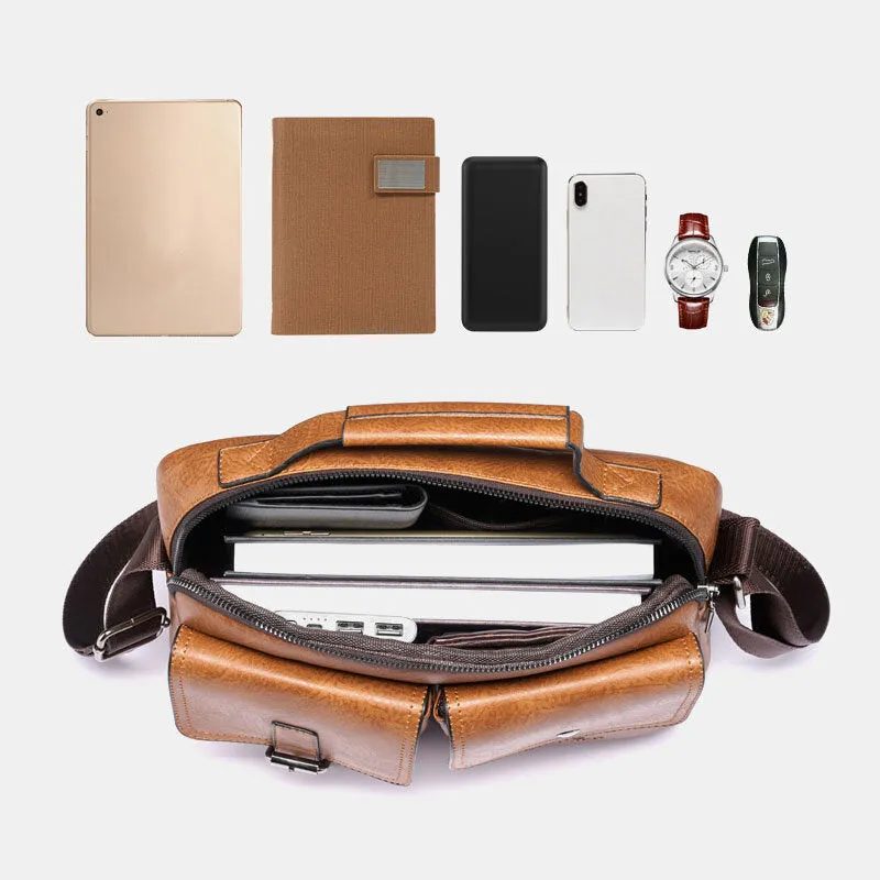 Men Horizontal Large Capacity PU Leather Crossbody Bags Waterproof Wear-resistant Messenger Bag Shoulder Bag Handbag