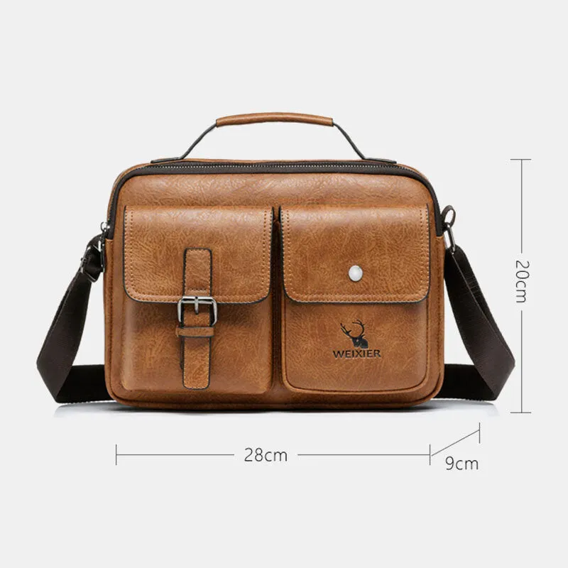 Men Horizontal Large Capacity PU Leather Crossbody Bags Waterproof Wear-resistant Messenger Bag Shoulder Bag Handbag