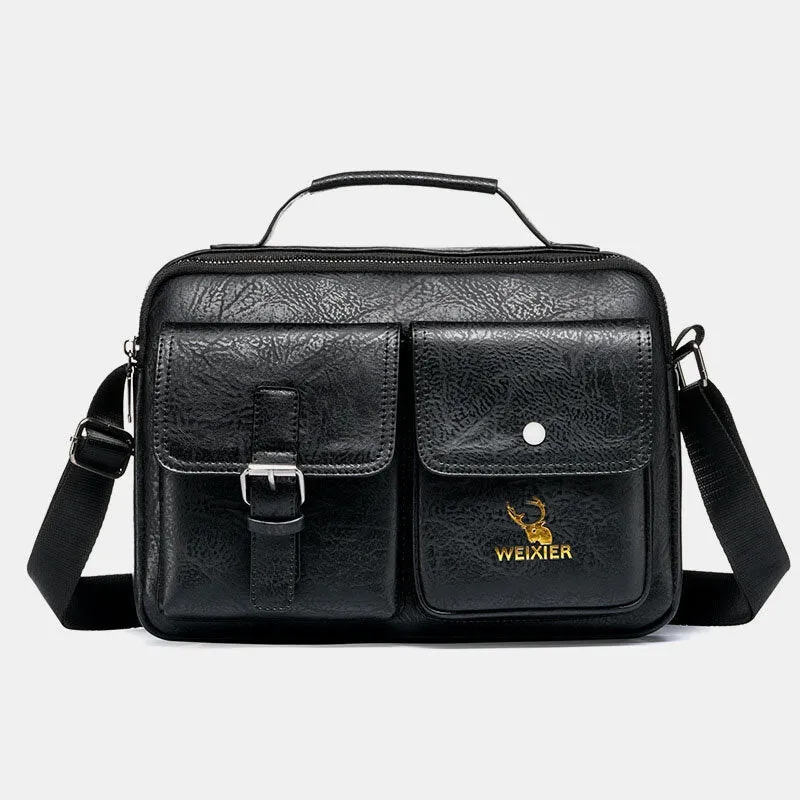 Men Horizontal Large Capacity PU Leather Crossbody Bags Waterproof Wear-resistant Messenger Bag Shoulder Bag Handbag