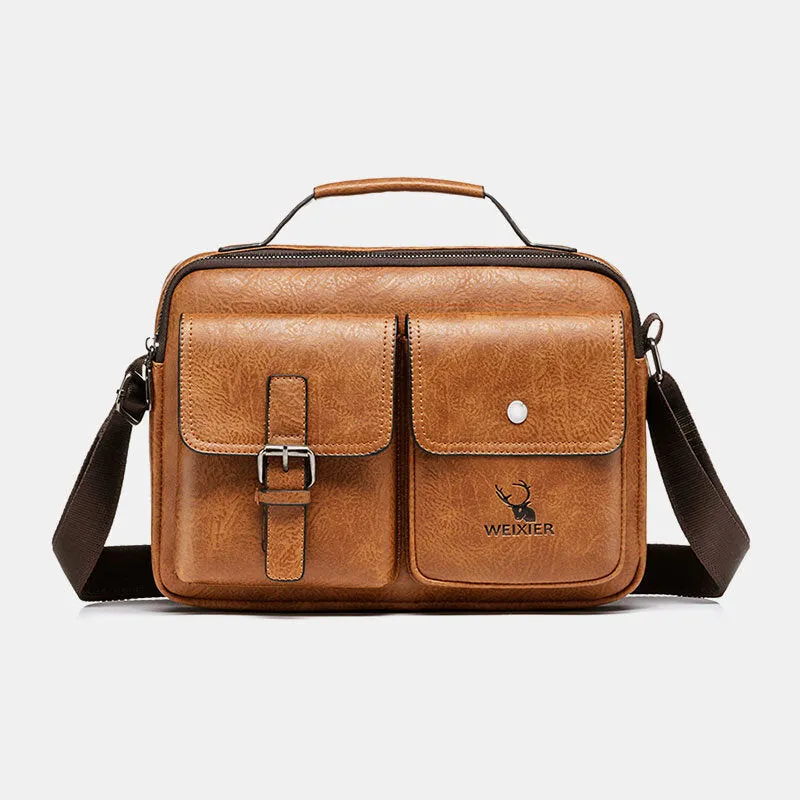 Men Horizontal Large Capacity PU Leather Crossbody Bags Waterproof Wear-resistant Messenger Bag Shoulder Bag Handbag
