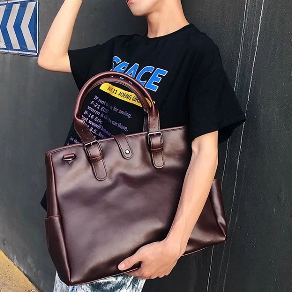 Men Large Capacity Waterproof Briefcase Handbag Retro 14 Inch Laptop Bag Crossbody Bag Shoulder Bag