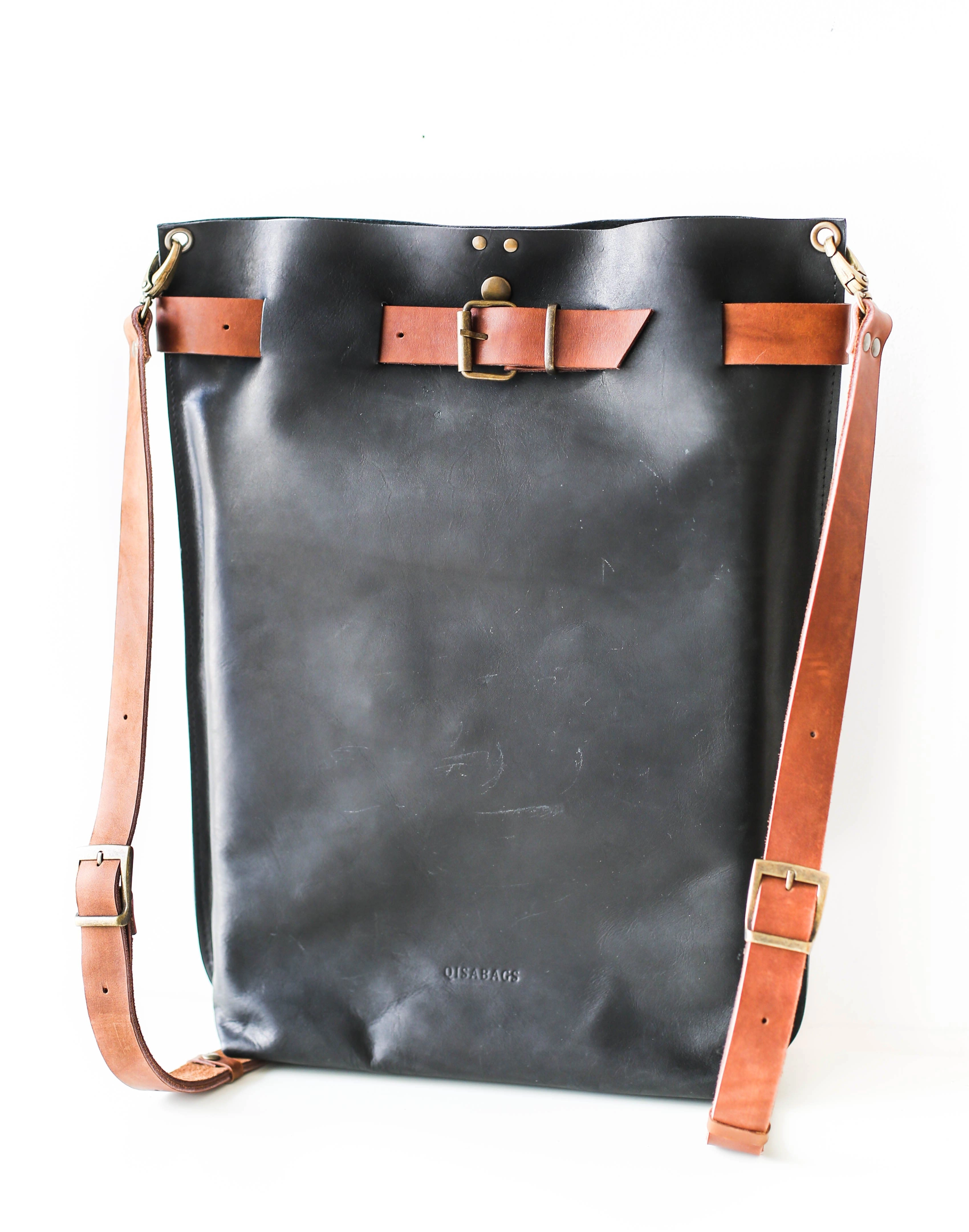 Men's Black w/Brown Leather Backpack