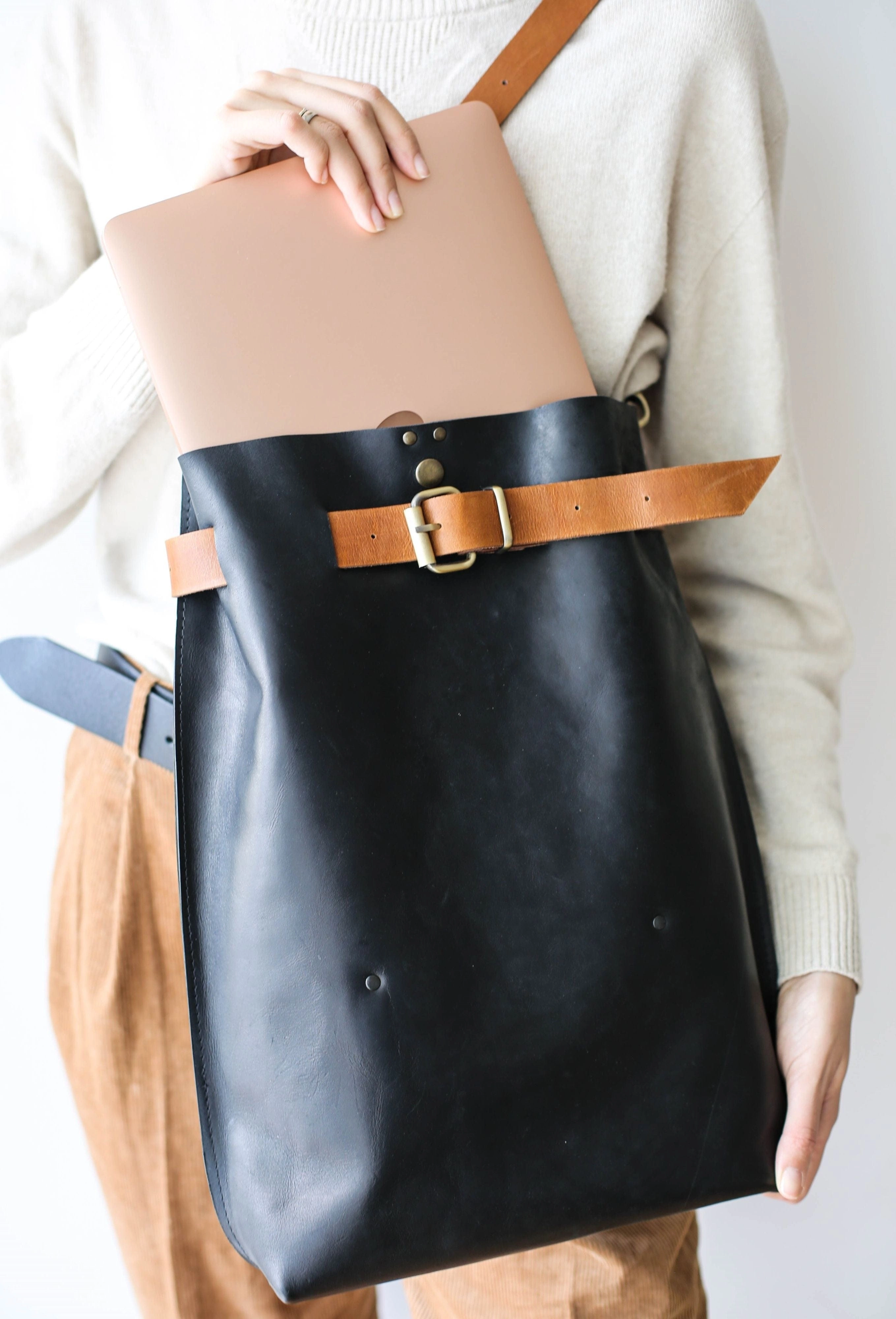 Men's Black w/Brown Leather Backpack