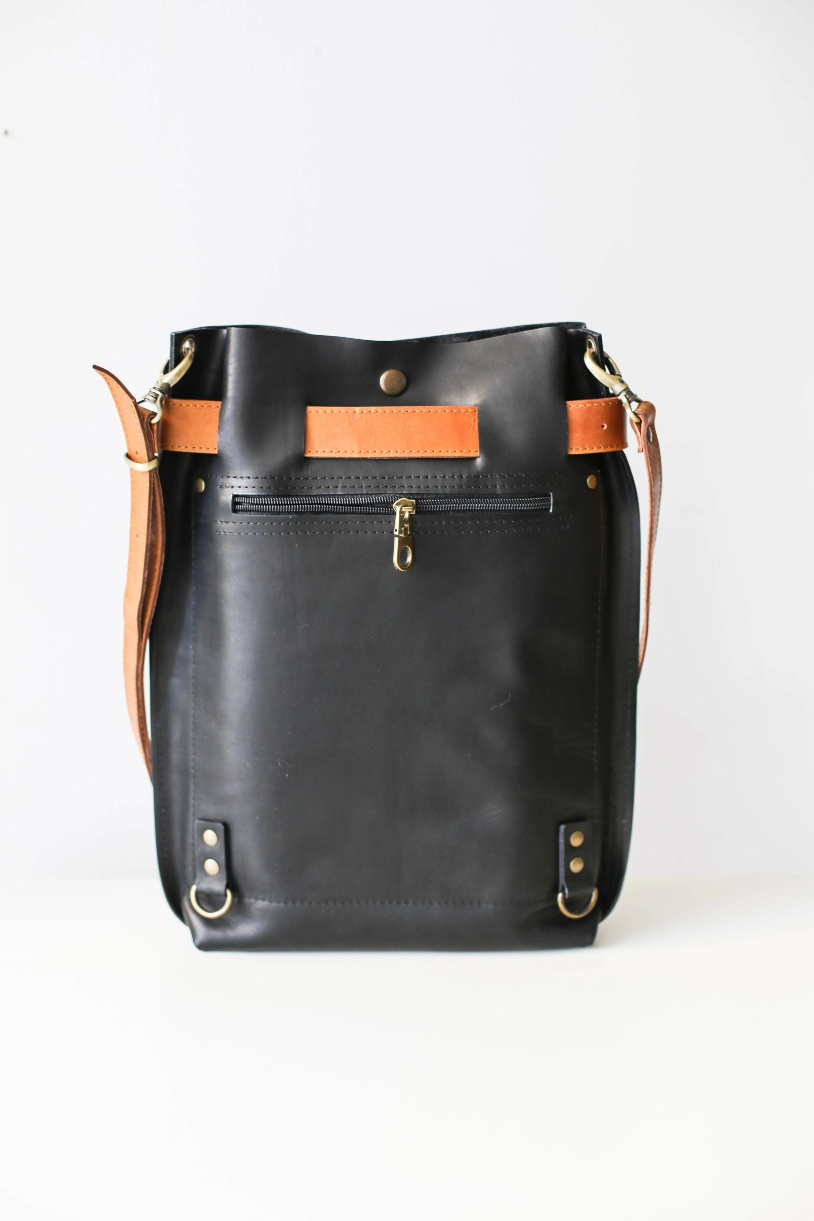 Men's Black w/Brown Leather Backpack