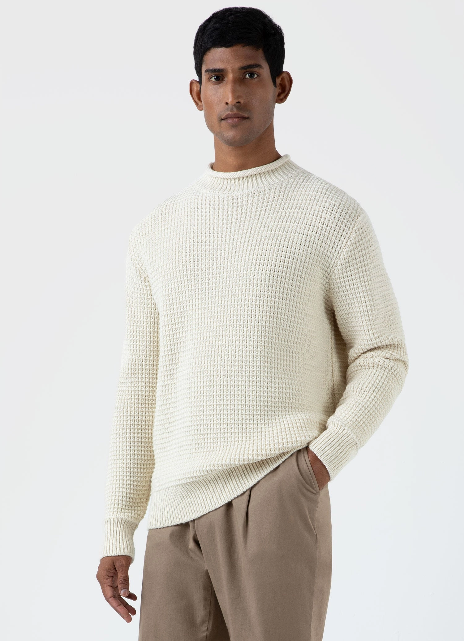 Men's Merino Fisherman Jumper in Ecru