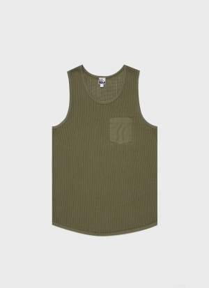 Men's Sunspel x Nigel Cabourn Mesh Vest in Army Green