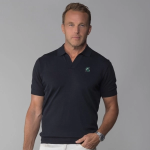 Michigan State Maranello Cotton & Silk Buttonless Polo Black