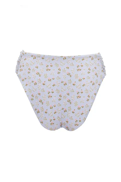 Mid Rise Ruched Bottom in Blue Ditsy Floral