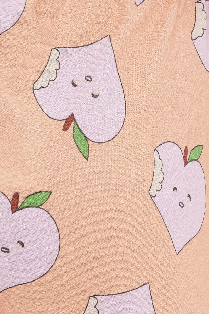 Multi Print Peach Pj Graphic Slogan Singlet Pyjama Set
