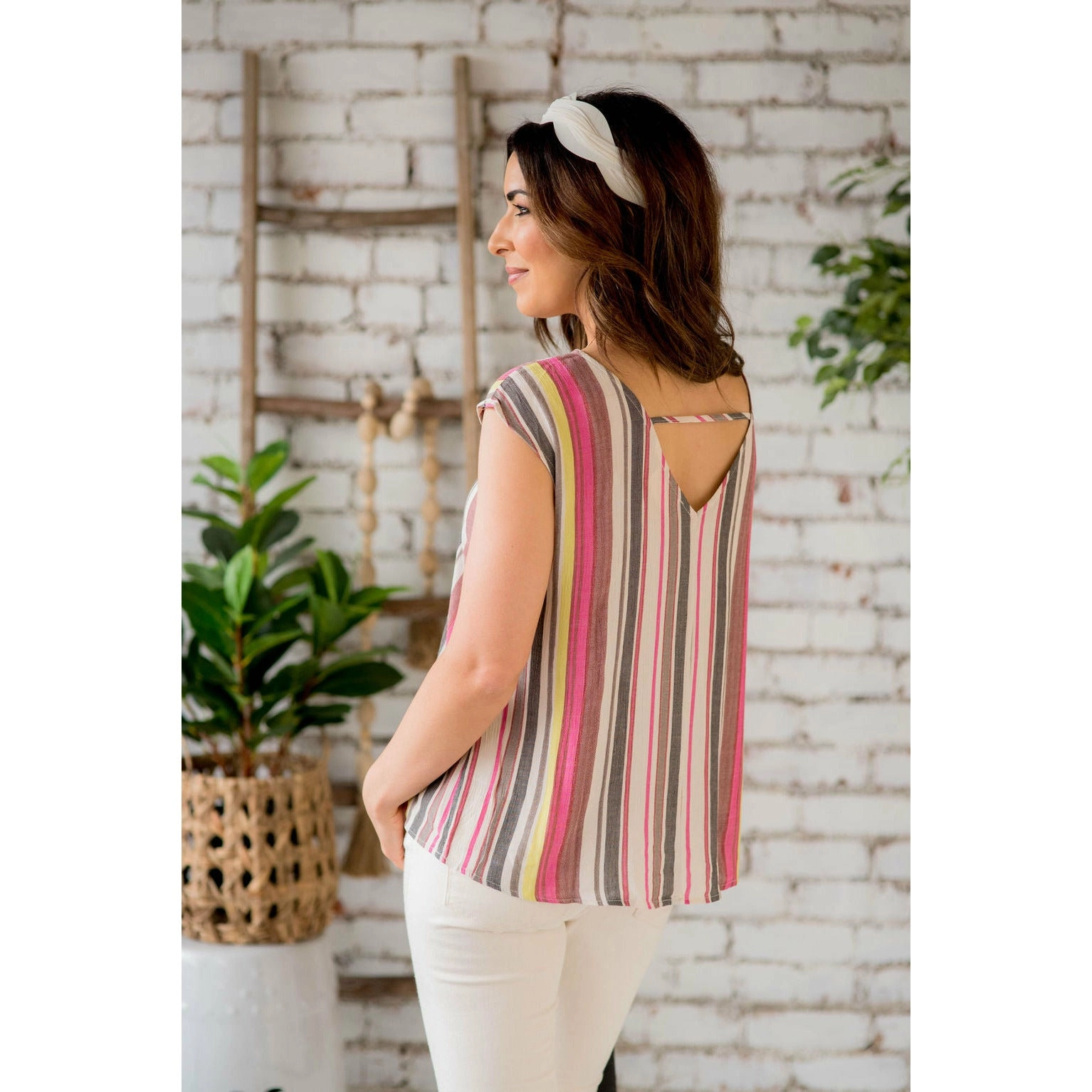 Multi Striped V Back Tee