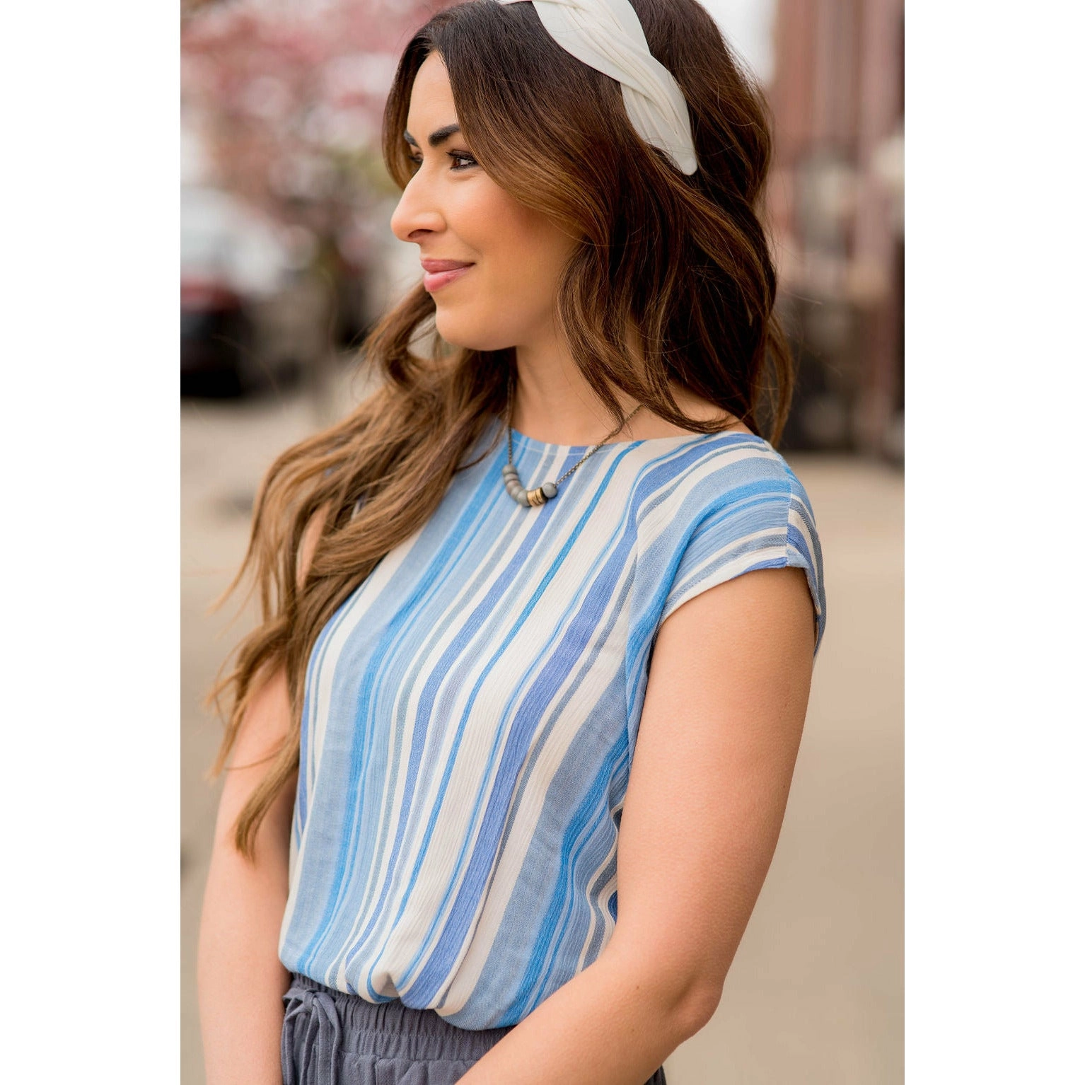 Multi Striped V Back Tee