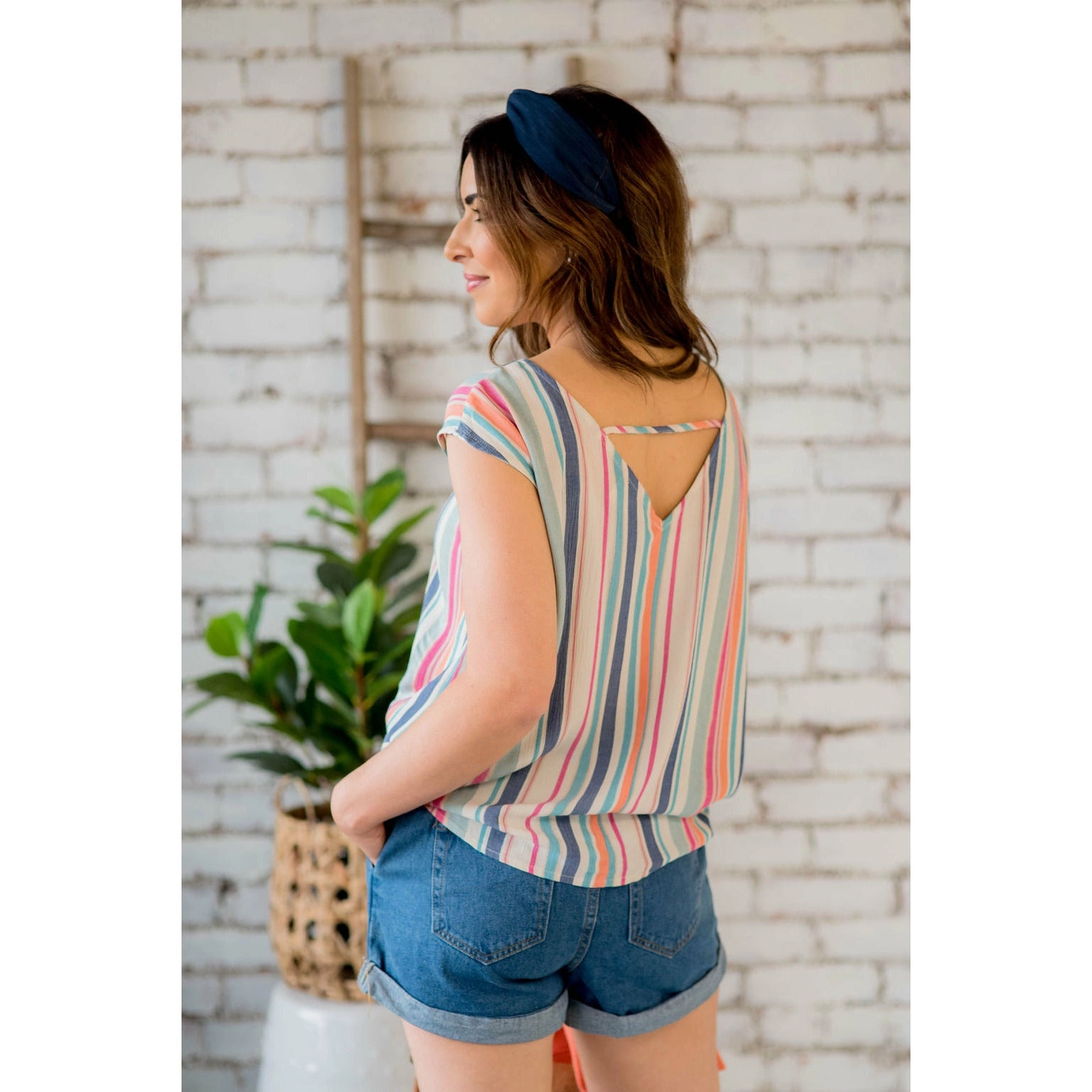 Multi Striped V Back Tee