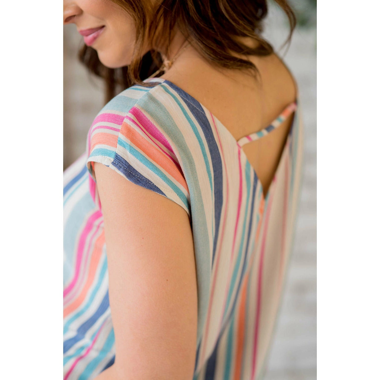 Multi Striped V Back Tee