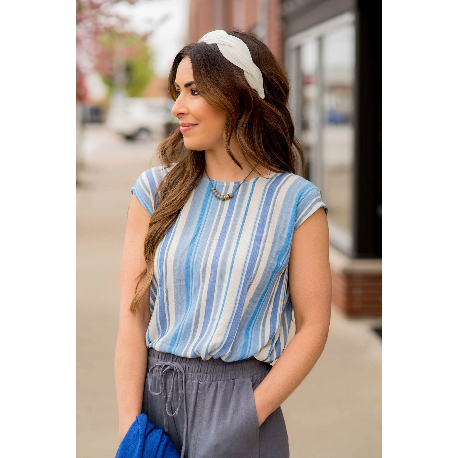 Multi Striped V Back Tee