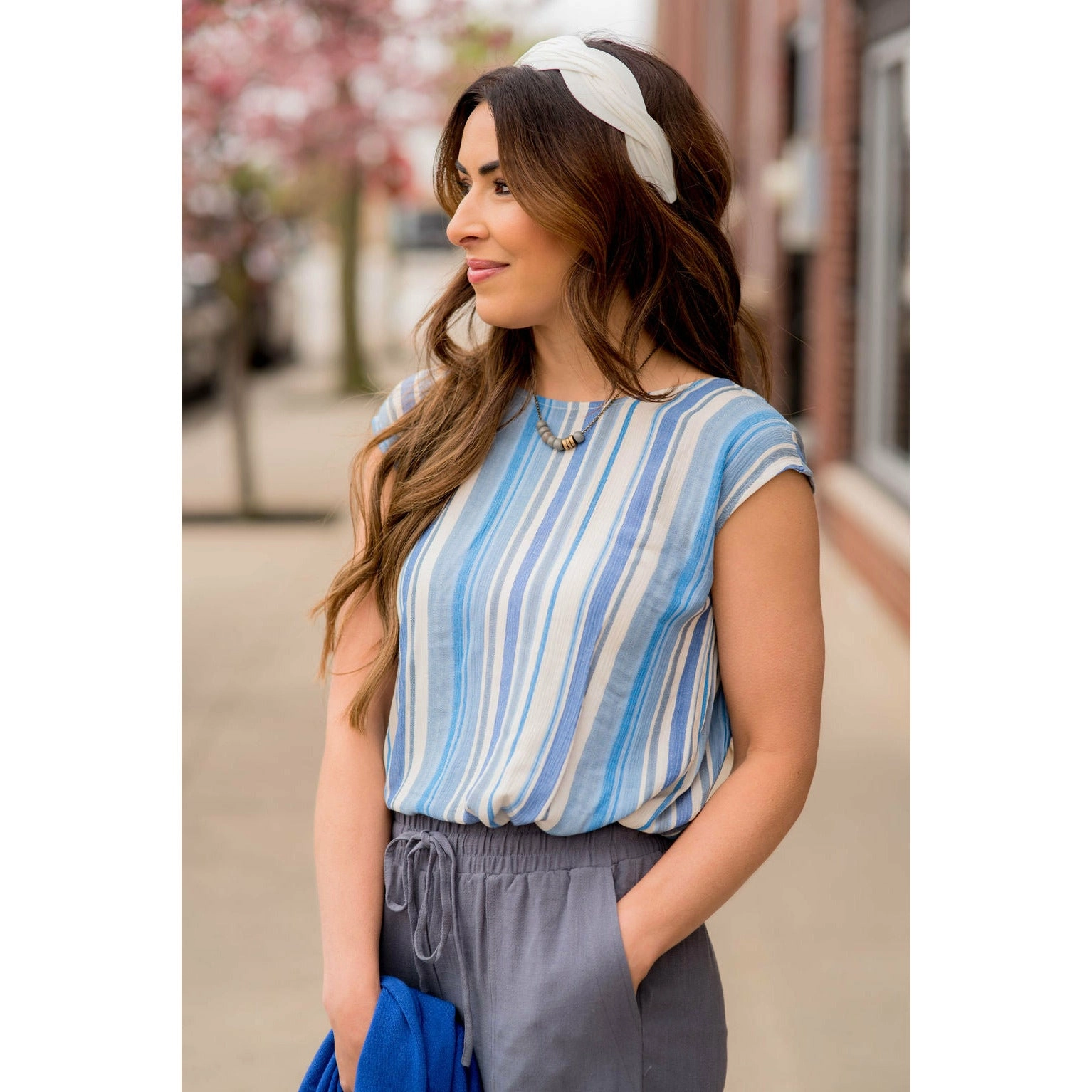 Multi Striped V Back Tee