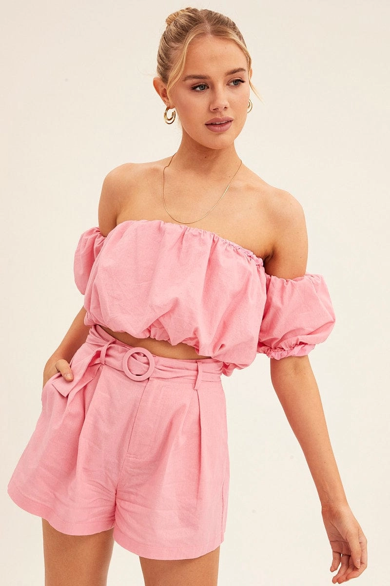 Pink Belted Short Pleat Front Detail