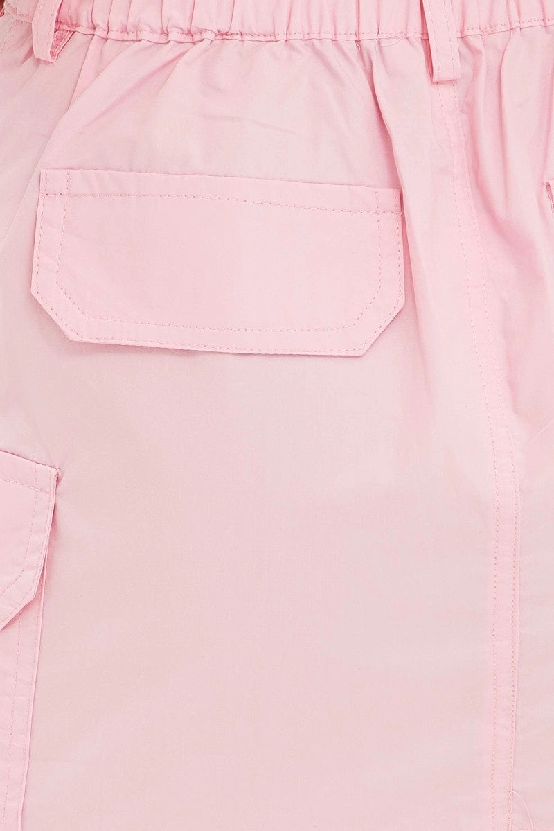 Pink Cargo Skirt Mini Mid Rise
