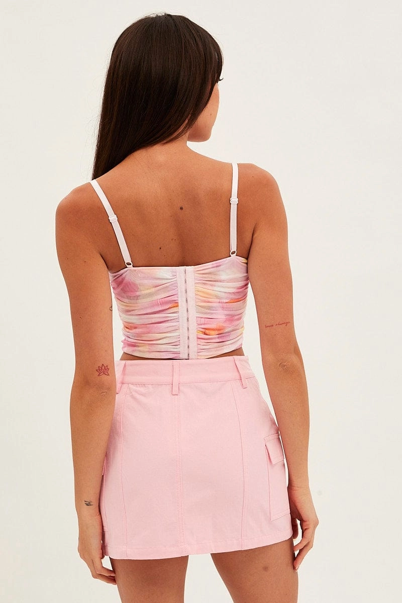 Pink Cargo Skirt Mini Mid Rise