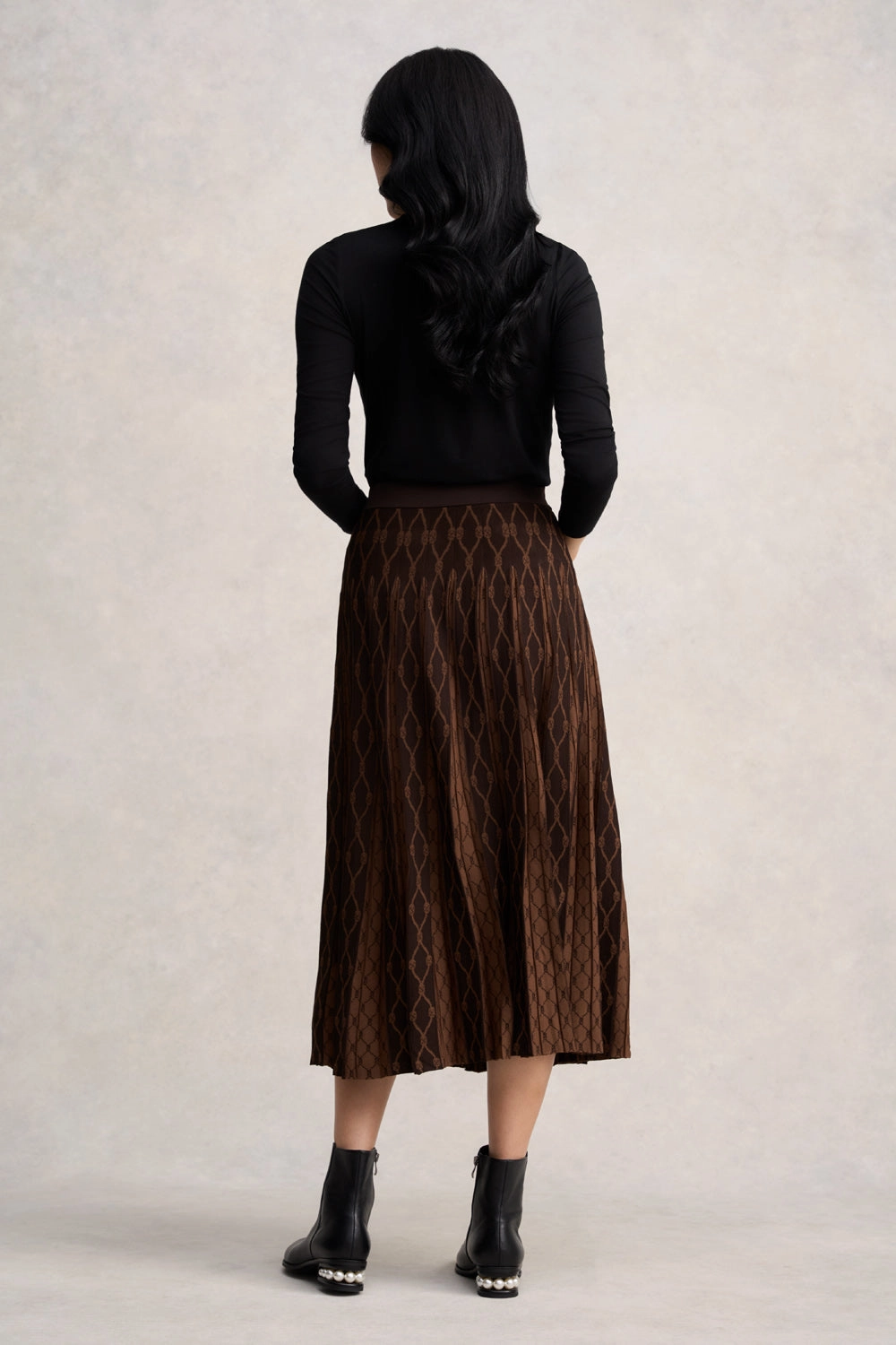 Pleated Knit Skirt - Chocolate & Camel