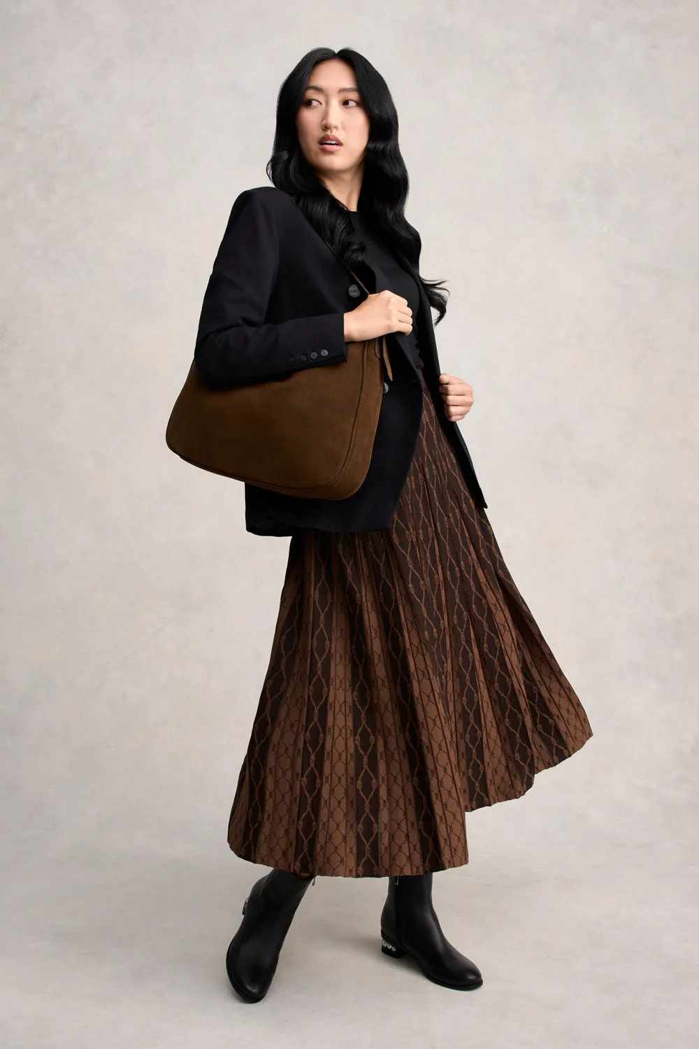 Pleated Knit Skirt - Chocolate & Camel