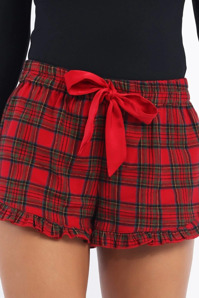 Red Check Shorts Satin Ribbon