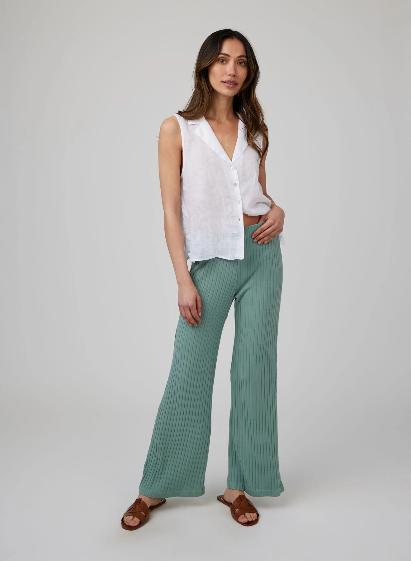 Ribbed Wide Leg Pant -  Clean Sage