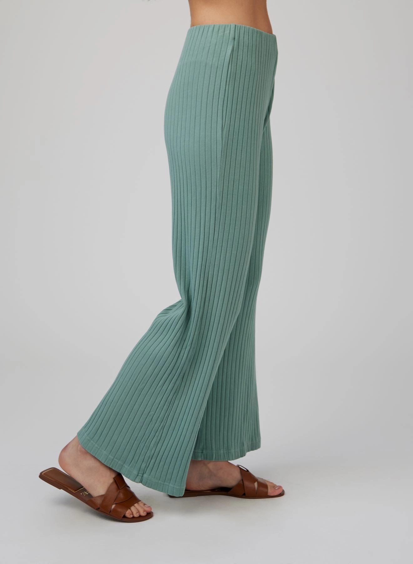 Ribbed Wide Leg Pant -  Clean Sage