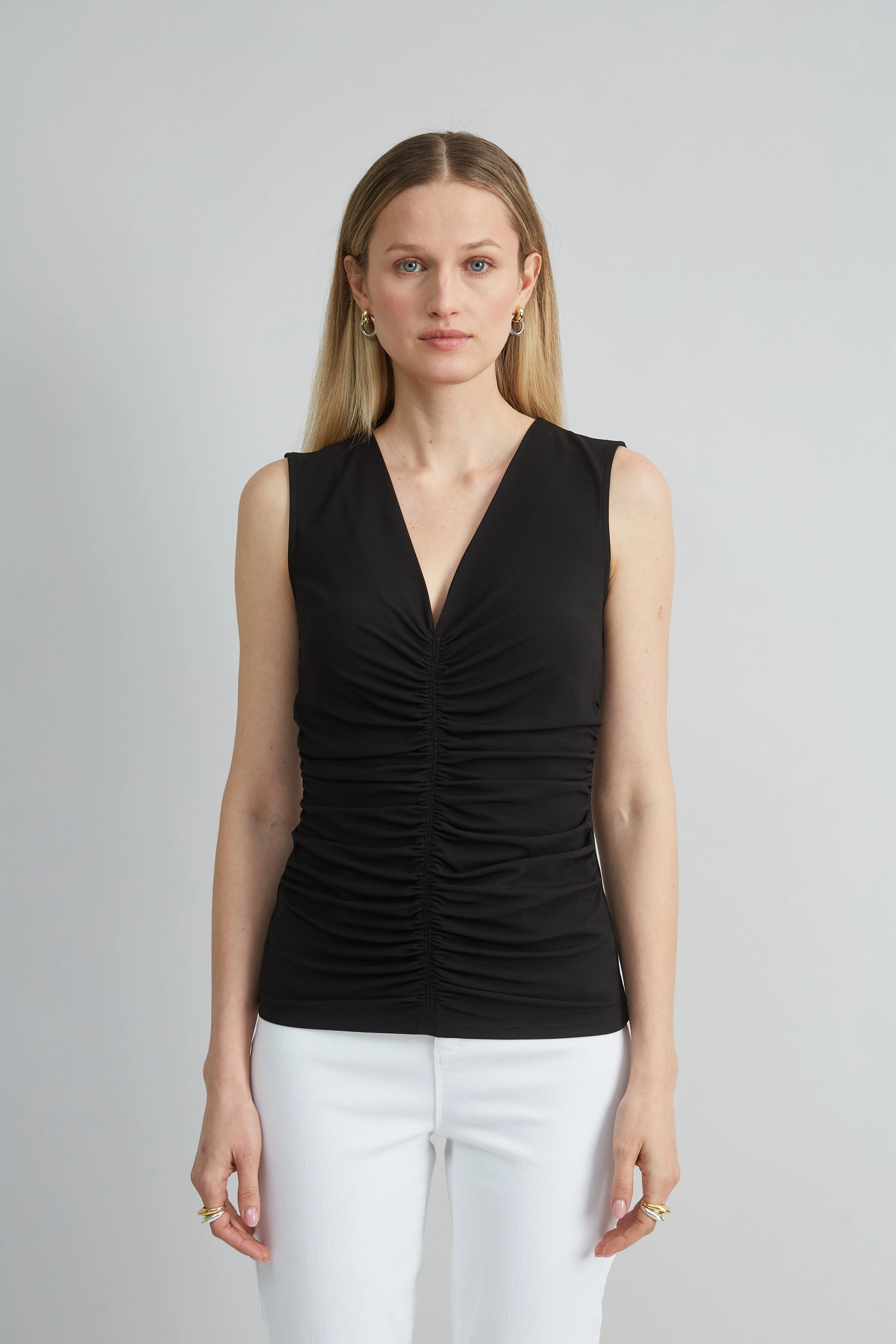 Ruched V-Neck Jersey Knit