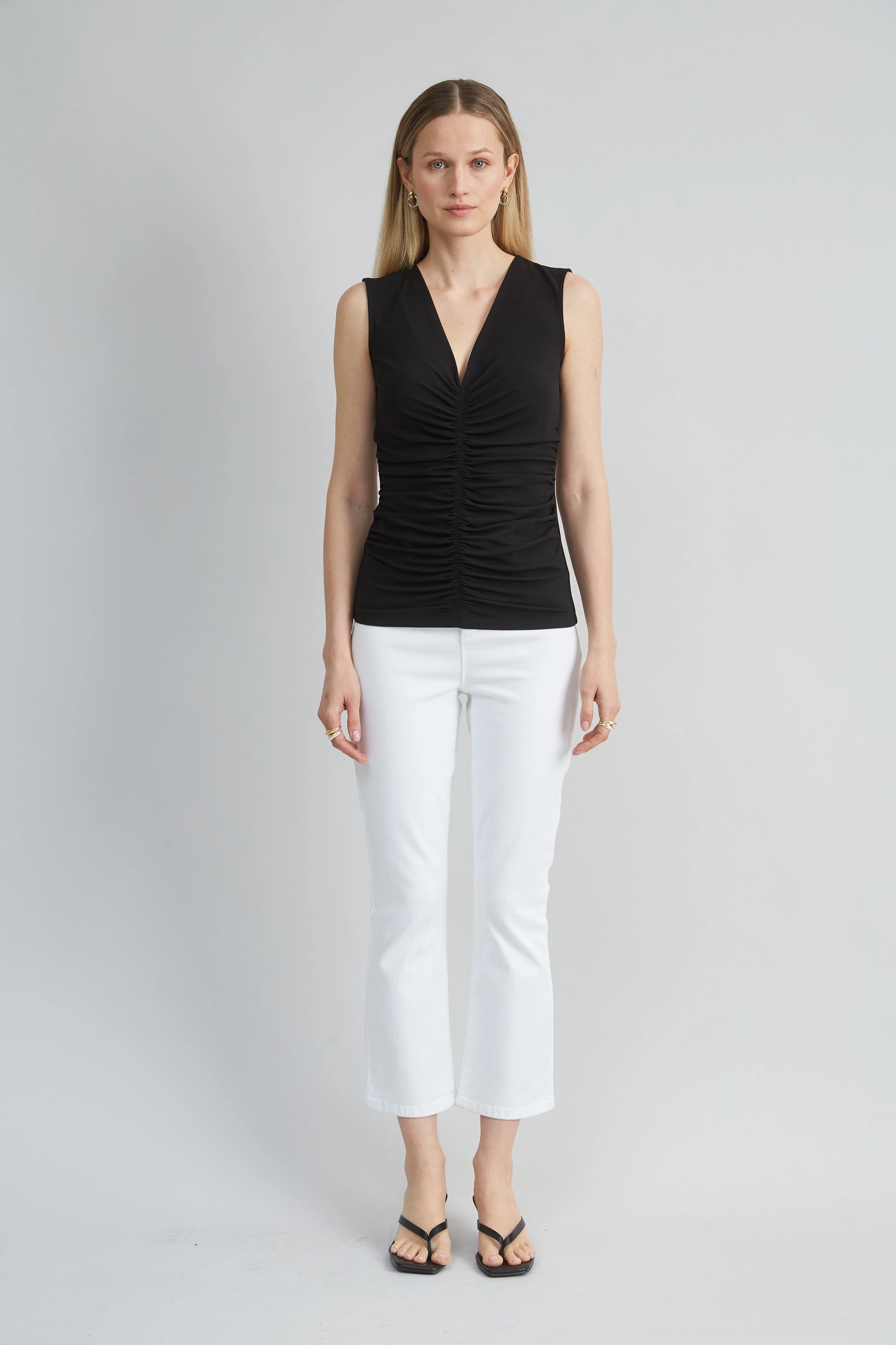 Ruched V-Neck Jersey Knit