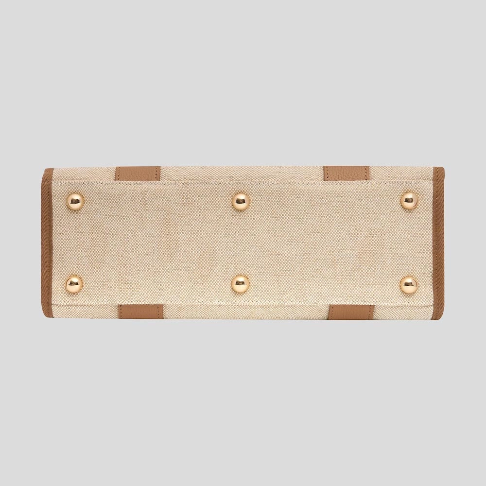 Small Bon Vivant Structured Tote Bag -- Jute Canvas Tan Leather