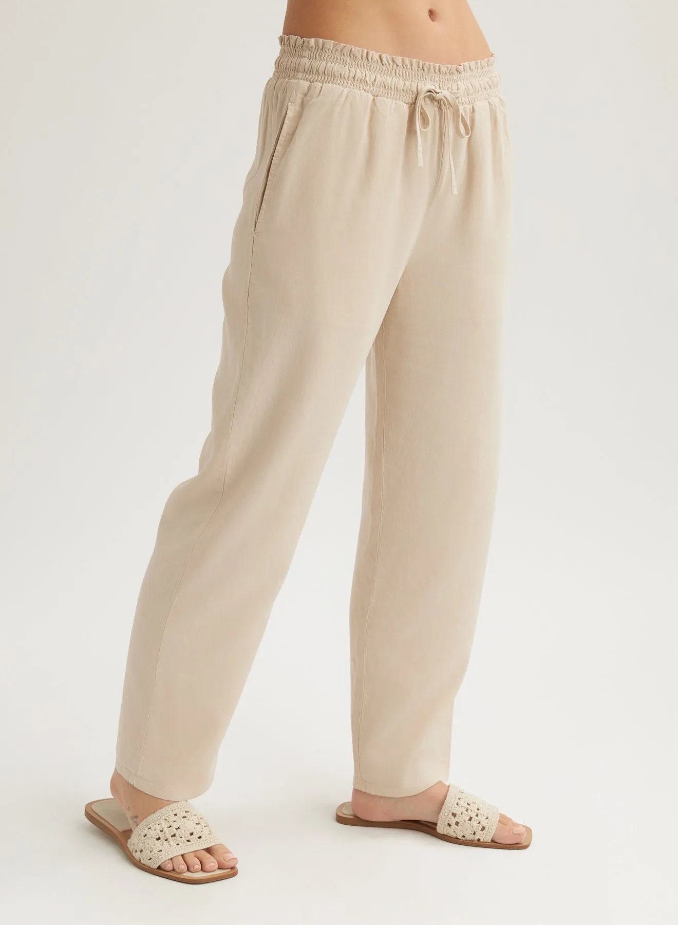 Smocked Waist Trousers - Linen Sand
