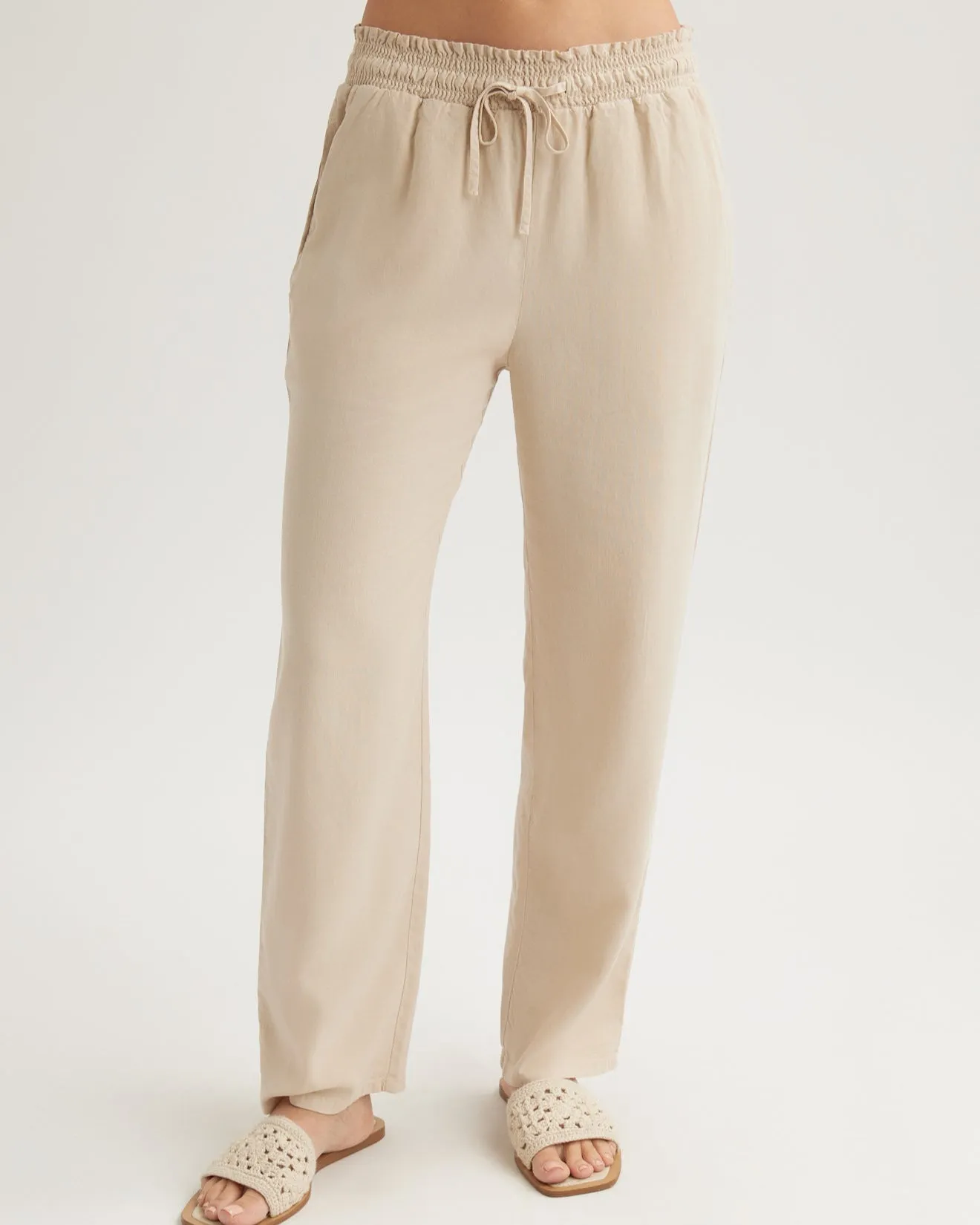 Smocked Waist Trousers - Linen Sand