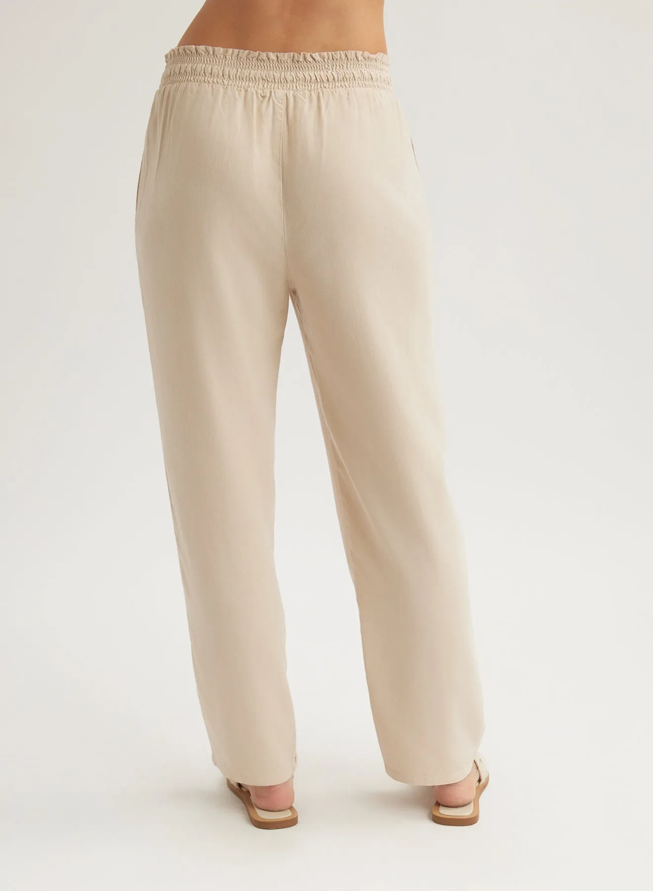 Smocked Waist Trousers - Linen Sand