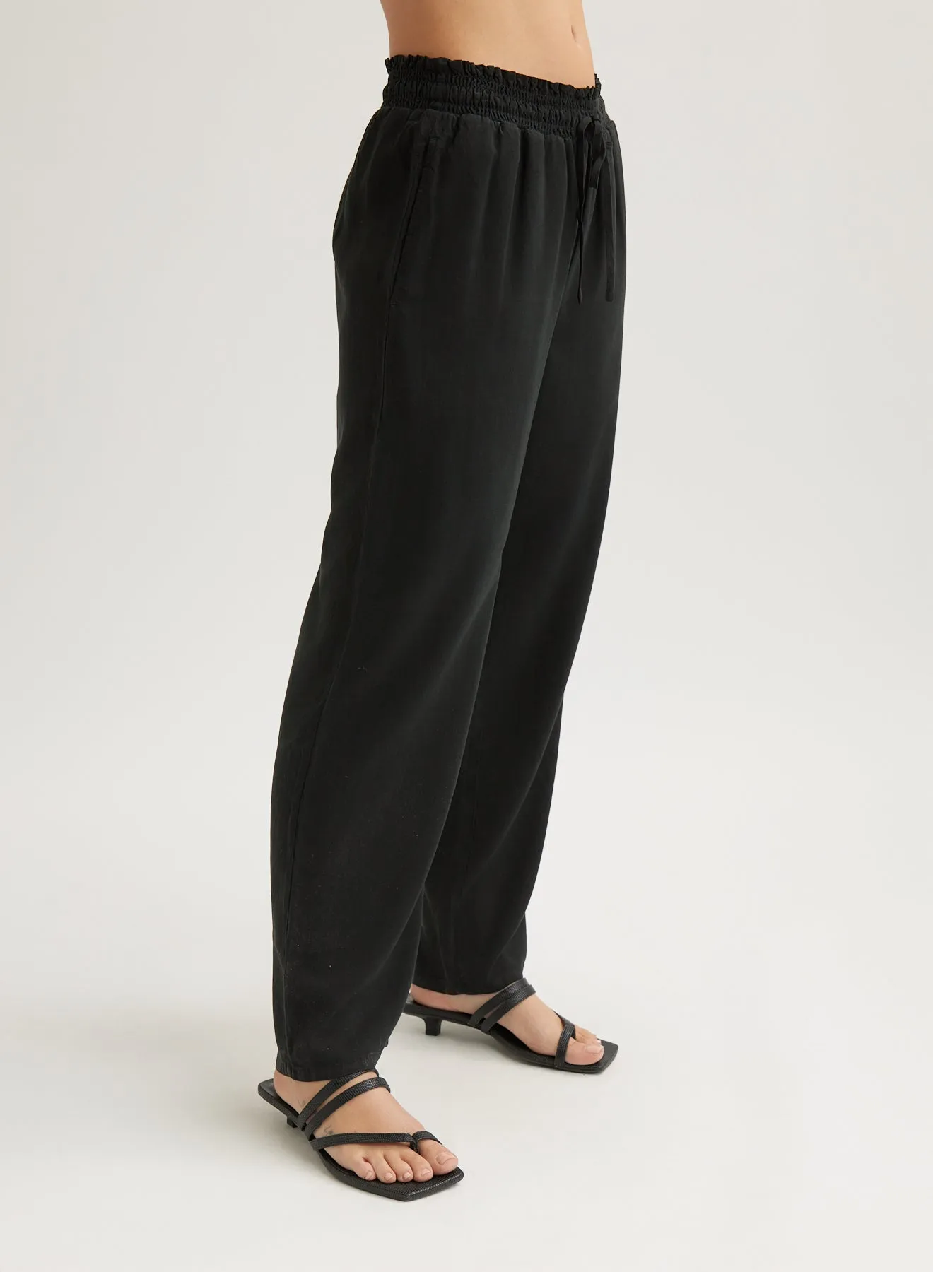 Smocked Waist Trousers - Vintage Black