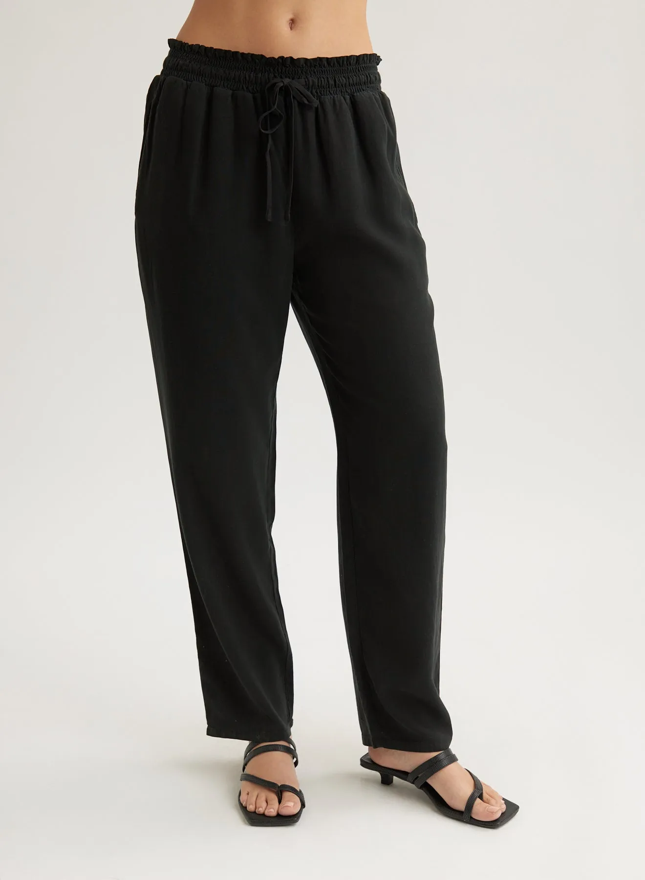 Smocked Waist Trousers - Vintage Black