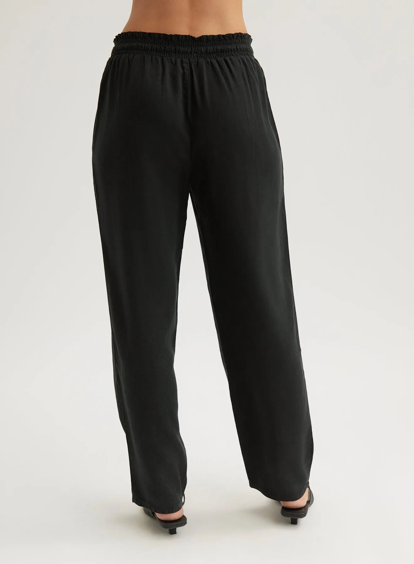 Smocked Waist Trousers - Vintage Black