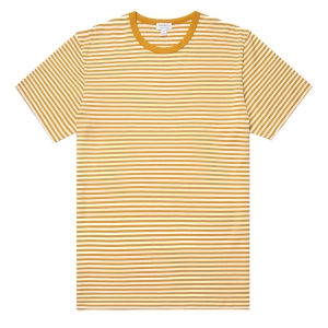 Sunspel S/S Crew Neck T-Shirt White / Cider English Stripe