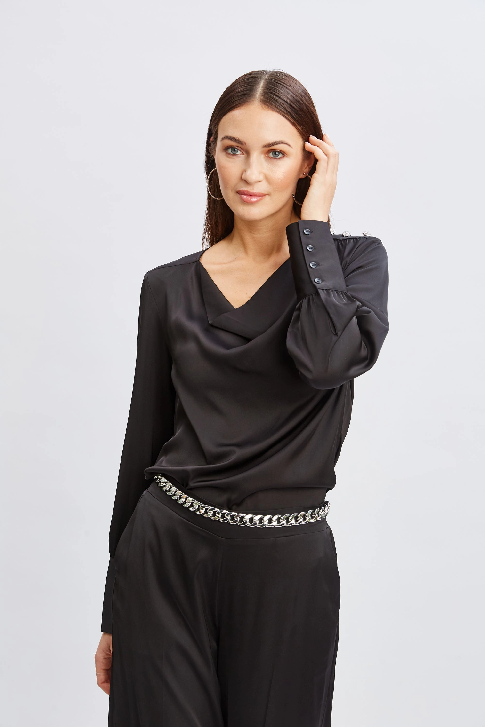 T-Tahari Satin Cowl Jewel Top