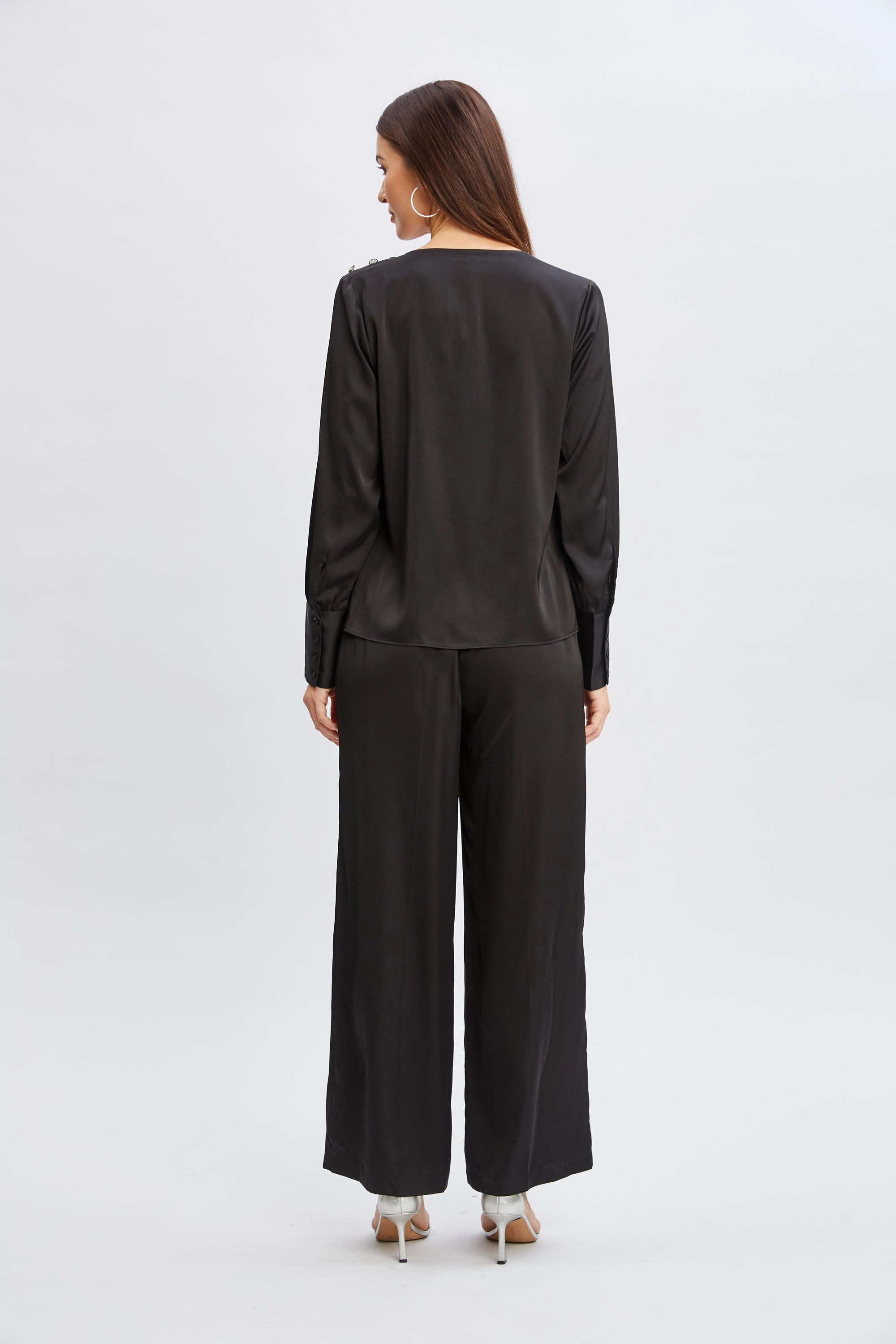 T-Tahari Satin Cowl Jewel Top