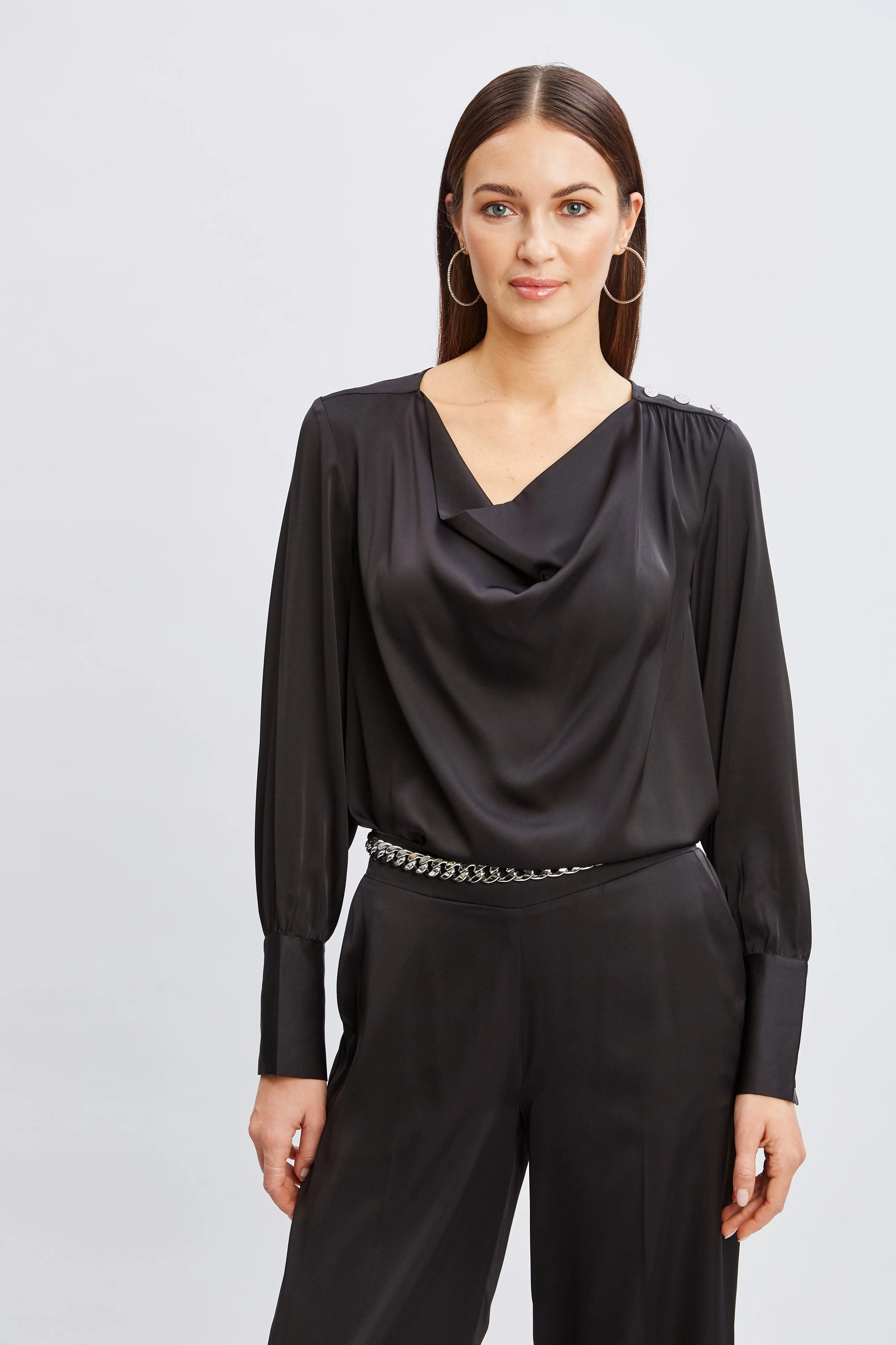 T-Tahari Satin Cowl Jewel Top