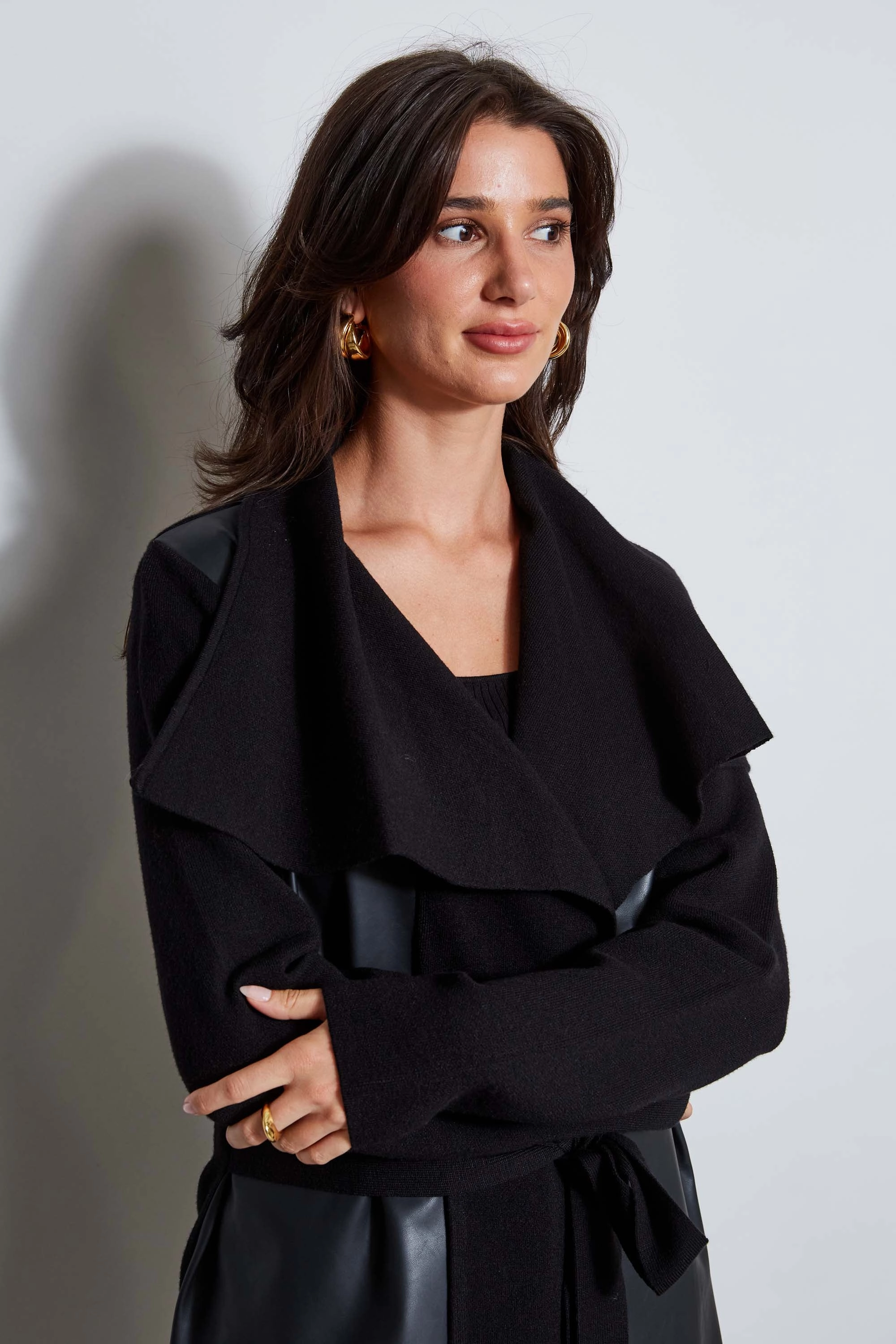 T-Tahari Vegan Leather Knit Jacket