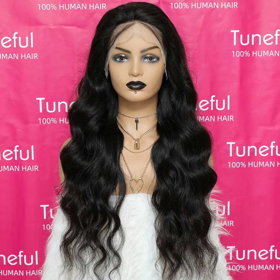 Tuneful Transparent 13x6 Pre Plucked Lace Front Human Hair Wigs Brazilian Body Wave 6x5 Wear Go Wigs