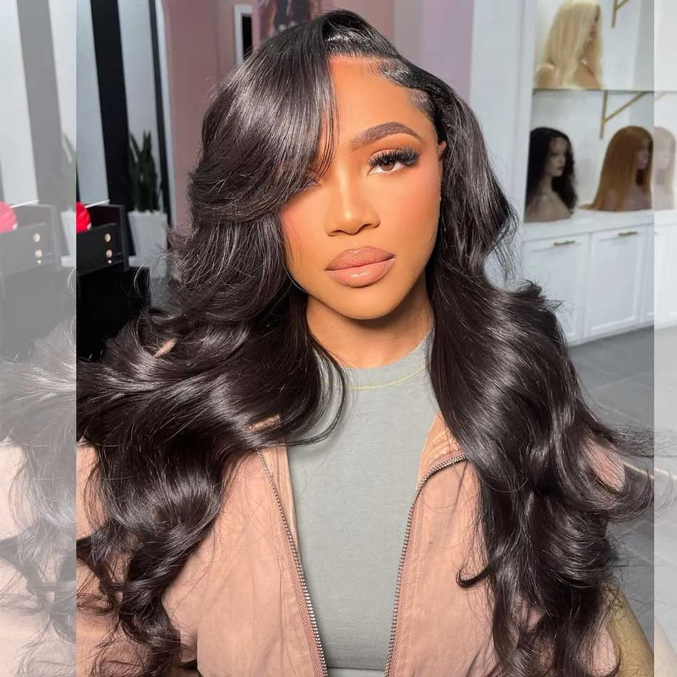 Tuneful Transparent 13x6 Pre Plucked Lace Front Human Hair Wigs Brazilian Body Wave 6x5 Wear Go Wigs