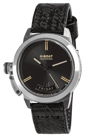 U-Boat Classico Vintage Automatic Stainless Steel Gray Dial Black Leather Strap Day/Date Mens Watch 8891