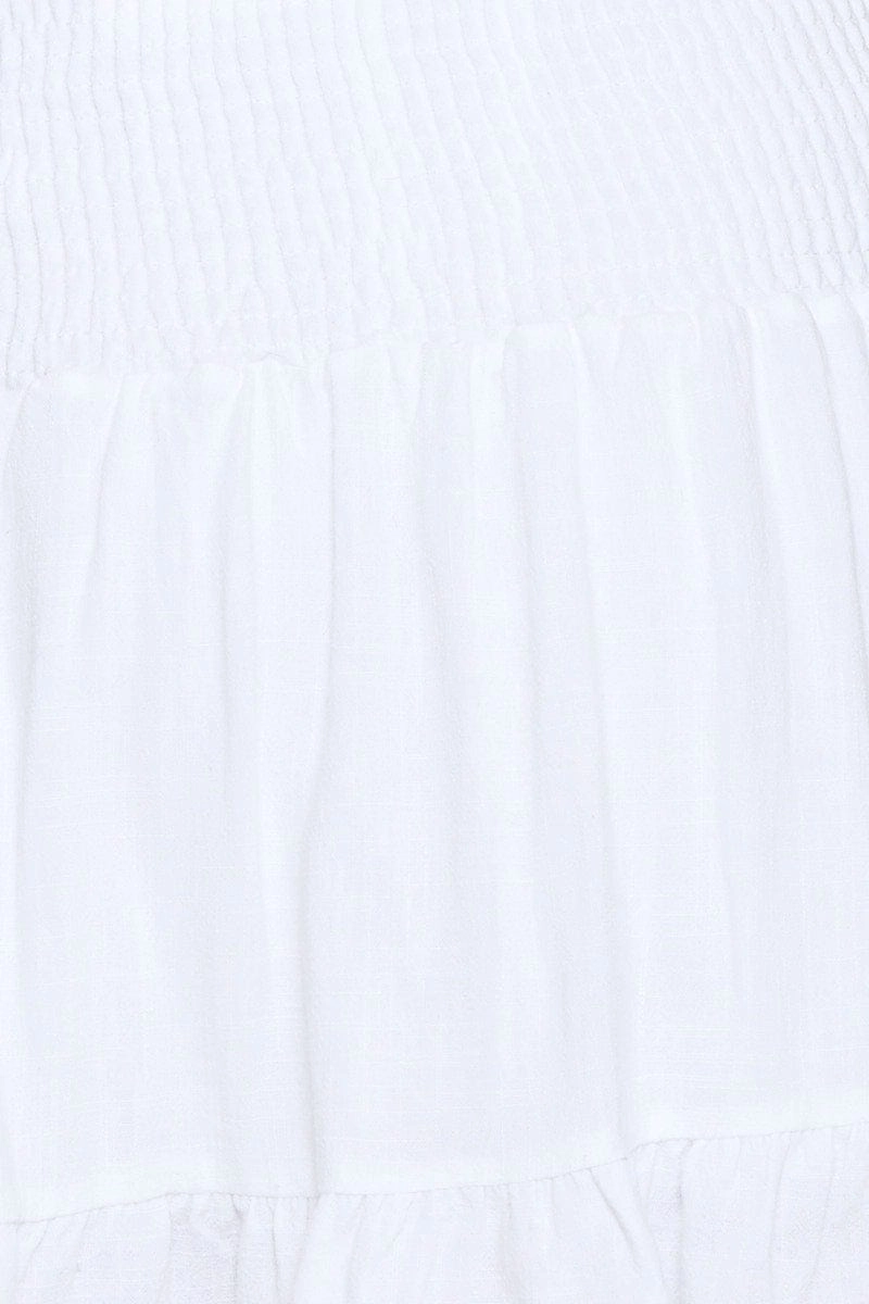 White Shirred Skater Mini Skirt