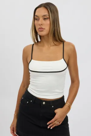 White Singlet Top Contrast Piping