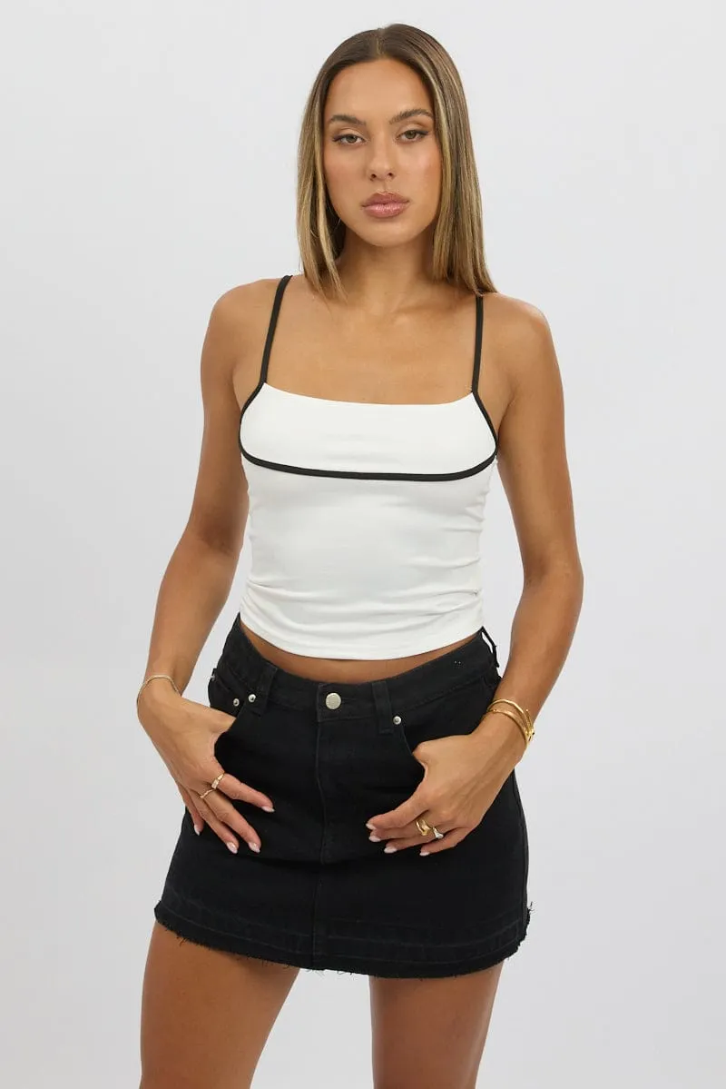 White Singlet Top Contrast Piping