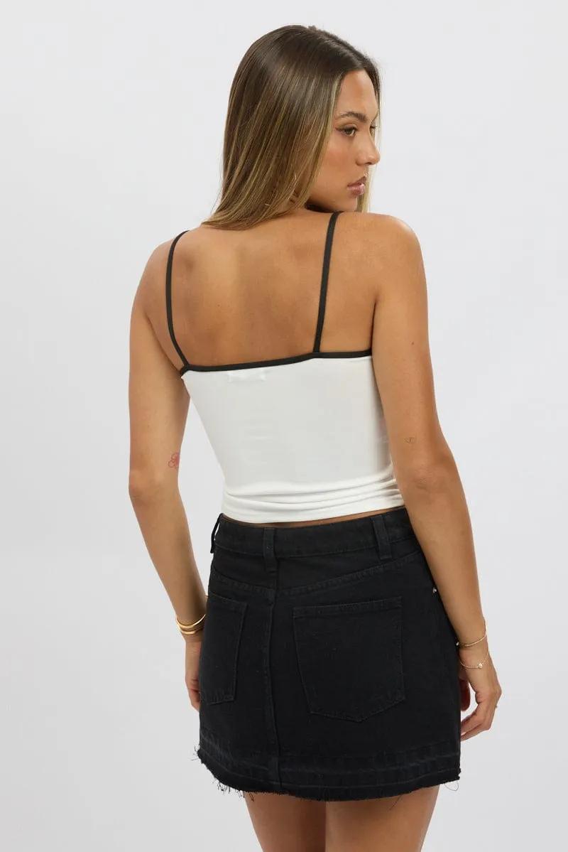 White Singlet Top Contrast Piping