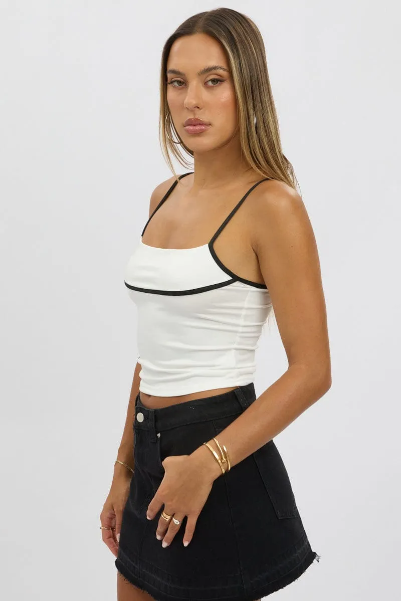 White Singlet Top Contrast Piping