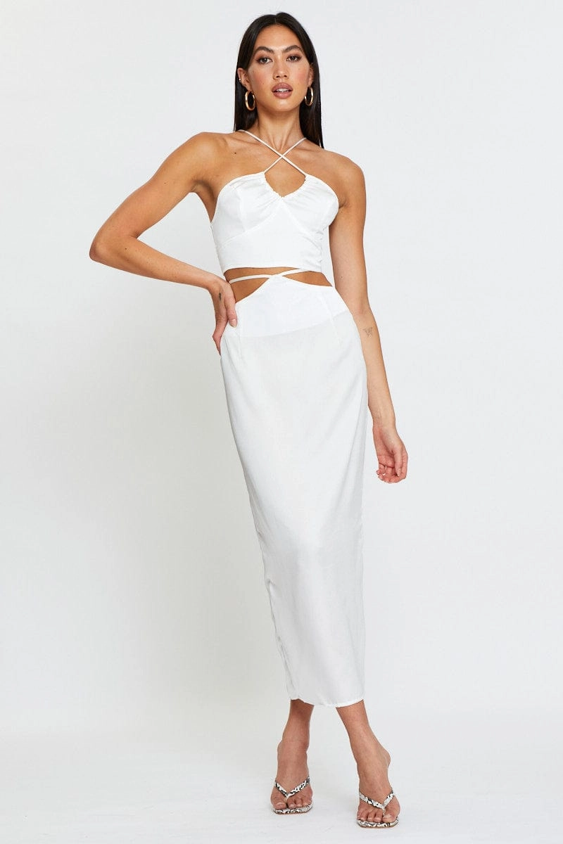 White Slip Skirt Maxi Satin